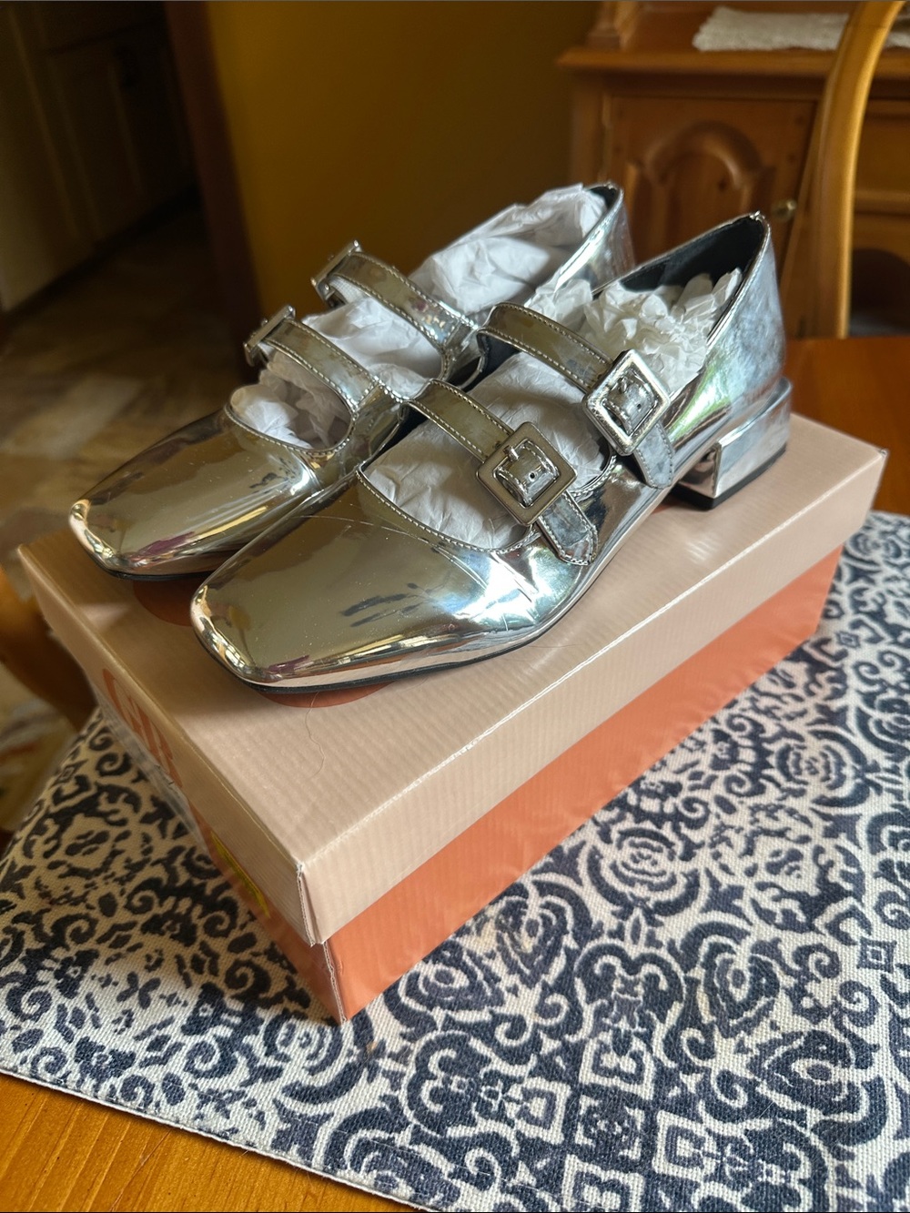Gianni Bini Silver Metallic Double-Buckle Mary Jane Flats